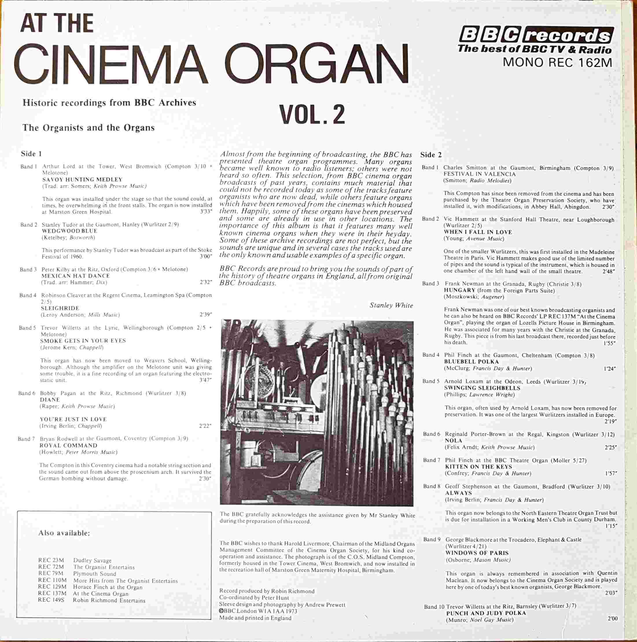 Picture of REC 162 At the cinema organ - Volume 2 by artist Various from the BBC records and Tapes library